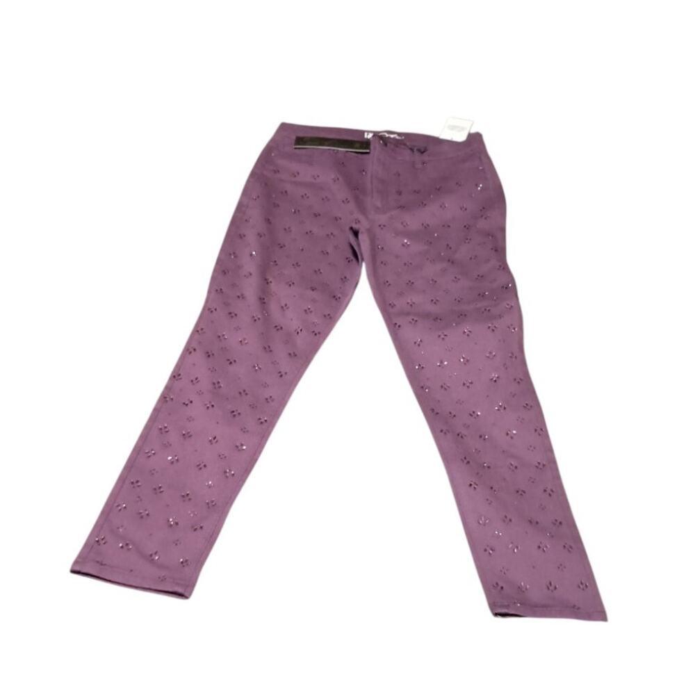 D2G Diane Gilman Front Button Back Pockets Skinny Jeans Embellished Size 16 41"L